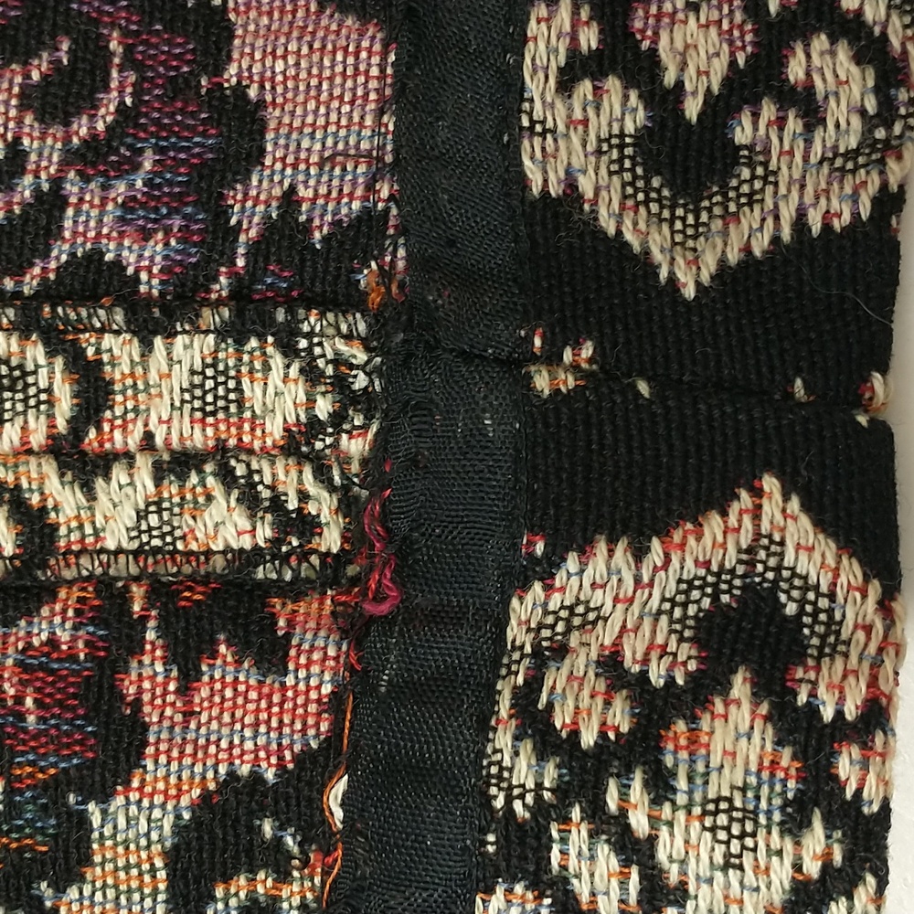 Woven Tapestry Dress Vintage OOAK Black Velvet Trim See Measure Long Sleeve Maxi - Picture 14 of 15